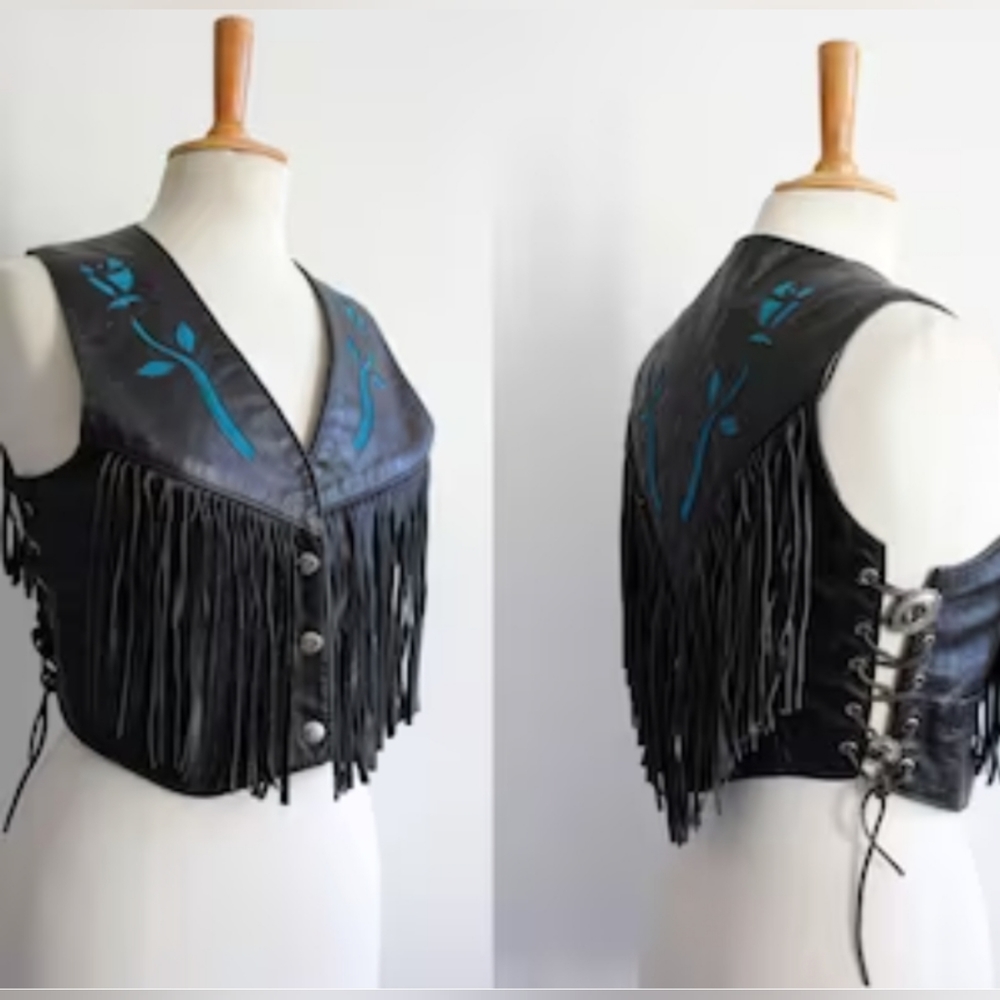 Black leather medium vest